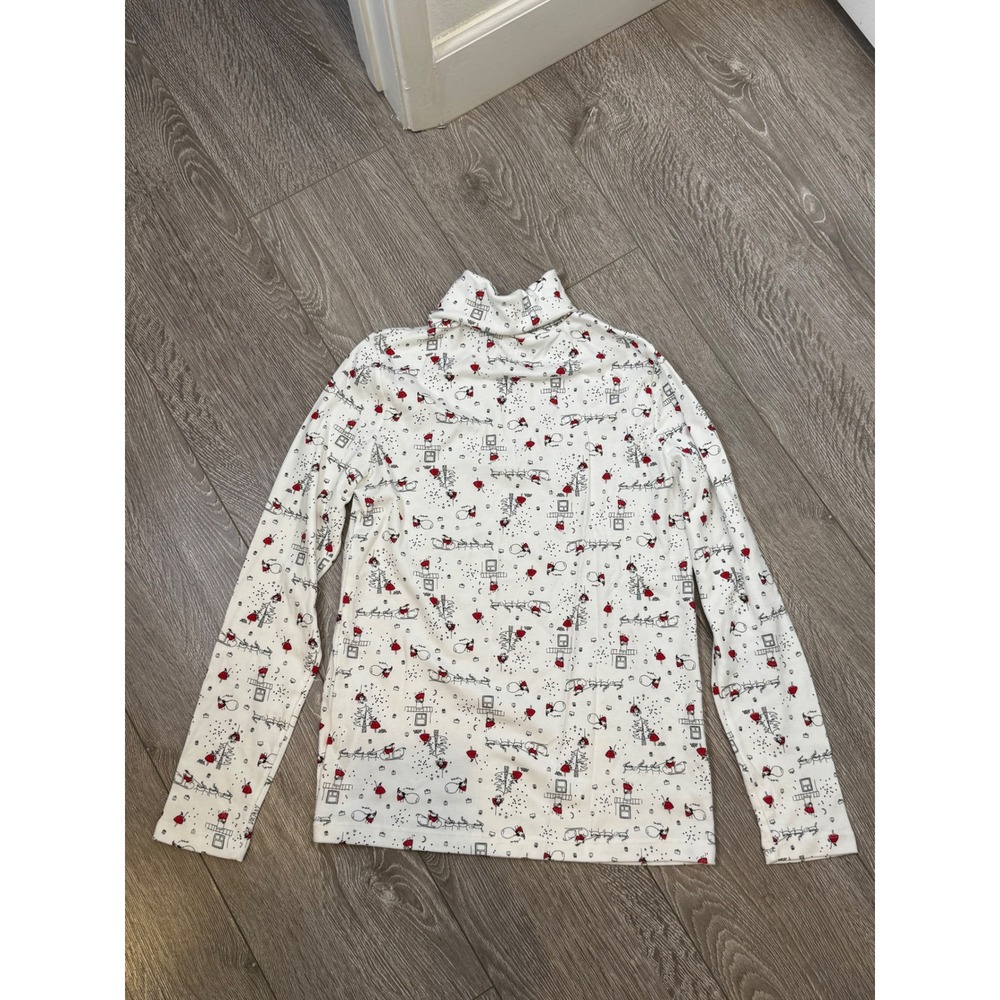 Womens S Christmas Turtleneck Top White Santa Reindeer Festive Winter Cotton